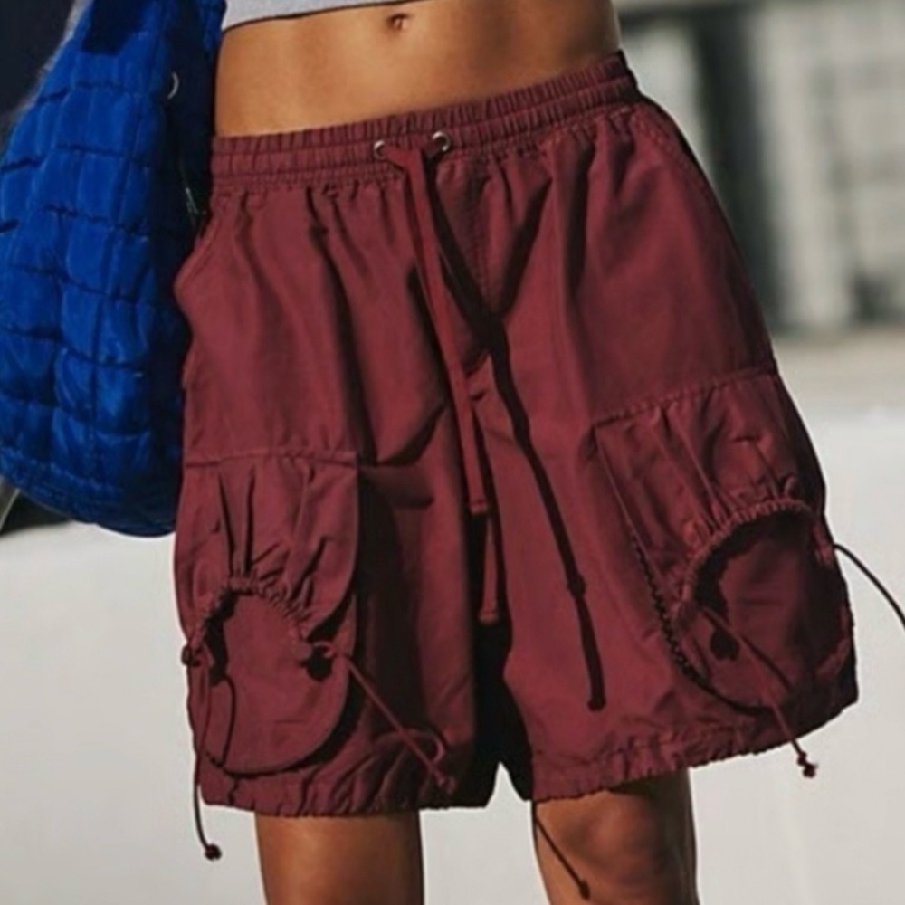 FP Movement by Free People Wine Maroon Cargo Shorts with Cinch Pockets